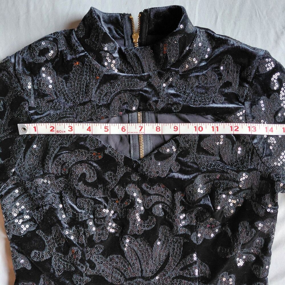 Y2K Whimsigoth Black Sequin Prom Dress L Bodycon Cutout Goth Glam Dark Feminine - Picture 7 of 15